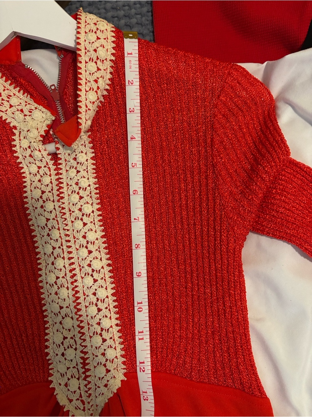Vintage 1970s Red Maxi Dress with Crochet Trim - Picture 11 of 13
